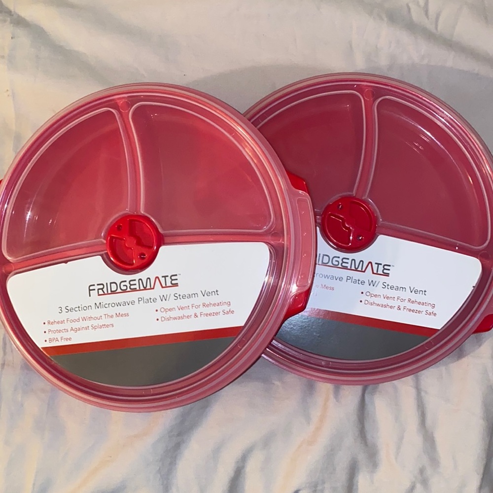 Fridgemate 3 Section Microwave Plates with Steam Vent (2-pack)